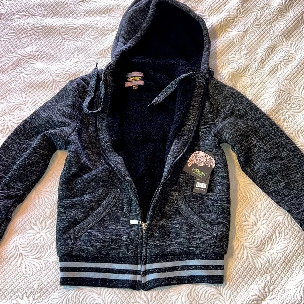 🔥JUNIOR’S MELANGE, FAUX SHERPA LINED HOODIE AND JOGGER SET SIZE SMALL